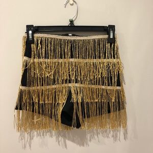 Pretty little thing black and gold fringe shorts
